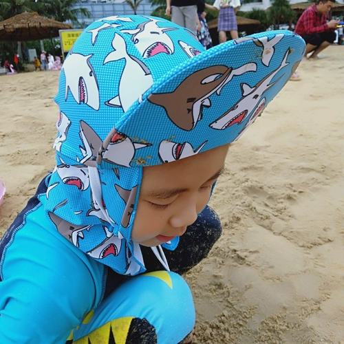 Мультяшный детский пляжный солнцезащитный крем, солнцезащитная шляпа, пряжка для плавания, плавательная шапочка, с защитой шеи