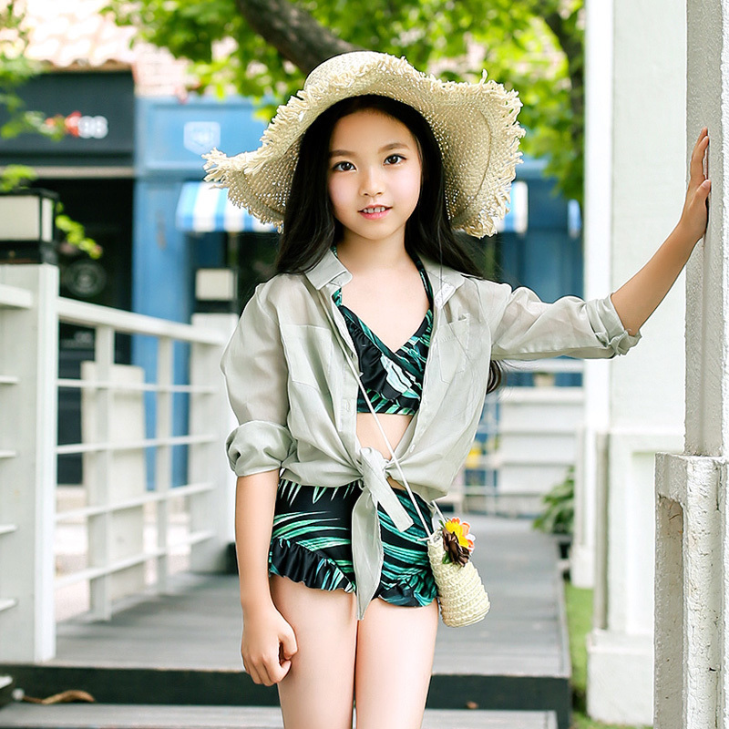 New kids split swimsuit girls girls middle boy Korean style fashion bikini three-piece set swimming