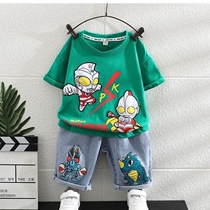 Boys summer suit Altman Clothes 2022 new Yang Childrens Autumn Childrens Web Red Fried Street tide
