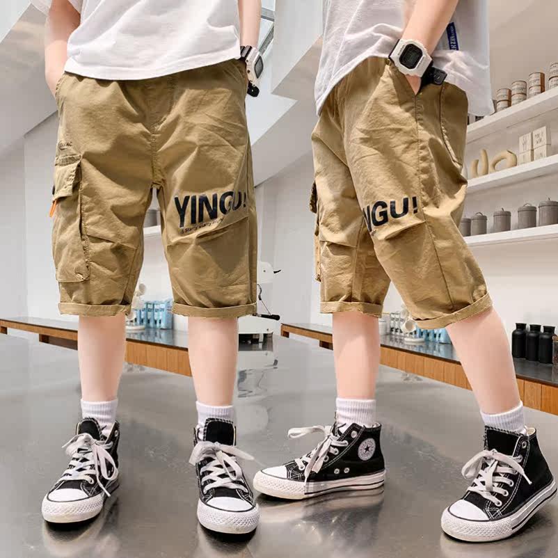 Children's clothing boys summer pants shorts 2022 new children's middle and big children summer summer five-point pants thin overalls