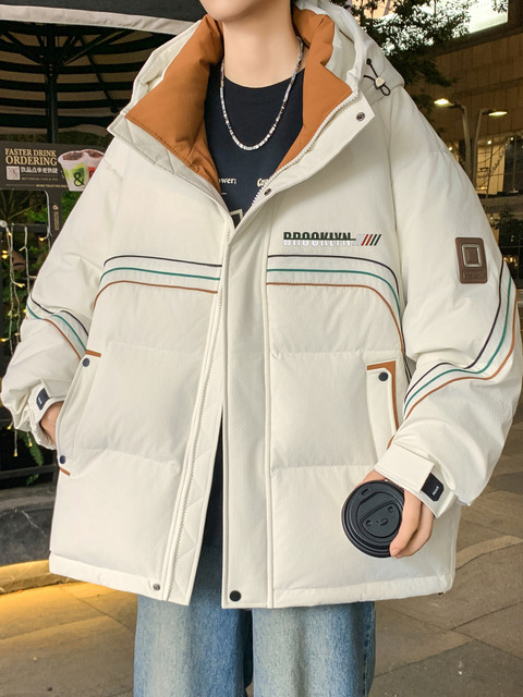Popular Hong Kong Style Trendy Brand Winter New down Jacket for Men, Loose Fit, Hooded, Warm, Stylish down Coat for Teenagers