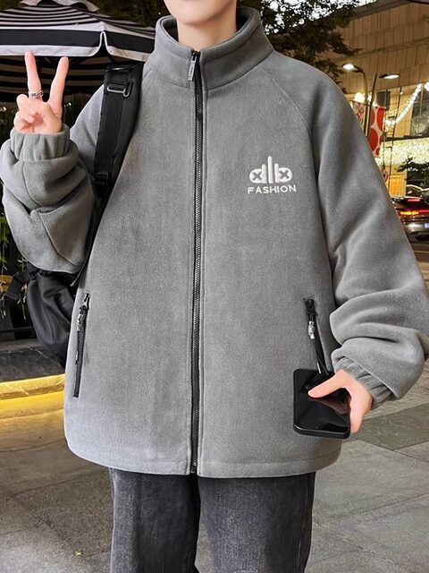 Winter Thickened Fleece Stand-Collar Cotton Jacket for Boys, Youth Hong Kong Style Warm Jacket, Loose Cotton Coat for Students