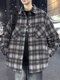 Cotton-Padded Thick Plaid Long-Sleeved Jacket for Boys, New Winter Style Trendy Student Loose Plaid Casual Warm Top