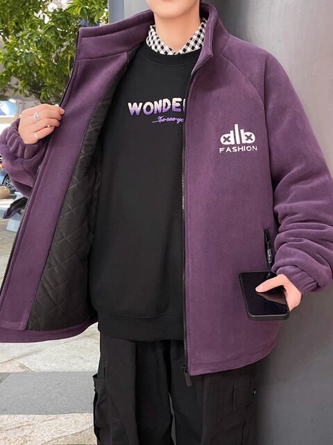 Winter Thickened Fleece Stand-Collar Cotton Jacket for Boys, Youth Hong Kong Style Warm Jacket, Loose Cotton Coat for Students