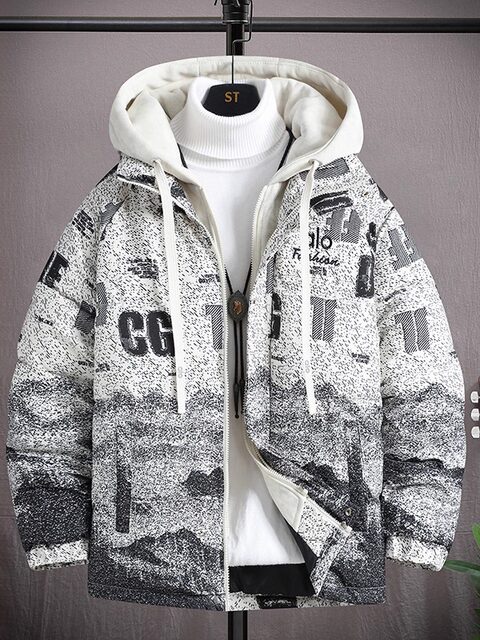 Fake Two-Piece Cotton Jacket for Men, New Winter Style for Teenagers and Students, Thickened Warm Cotton Coat, Trendy Loose-Fitting Cold-Proof Clothing