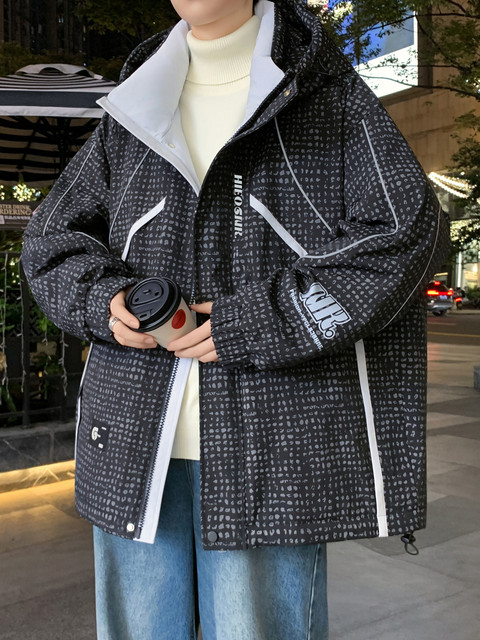 New Style down Jacket for Teenagers, Men's Winter Thickened Warm Coat, Striped Stylish Cold-Proof Clothing for Junior High School Students