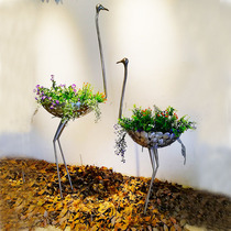 Outdoor courtyard landscape stainless steel ostrich flower pot ornaments garden lawn square hollow sculpture creative decoration