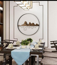 New Chinese round landscape painting metal wall hanging restaurant entrance sofa background wall Zen wrought iron soft decoration pendant