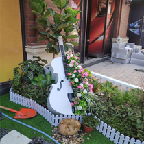 Outdoor new ornaments simulation violin iron flower stand large floor sculpture wedding props decoration landscape decoration