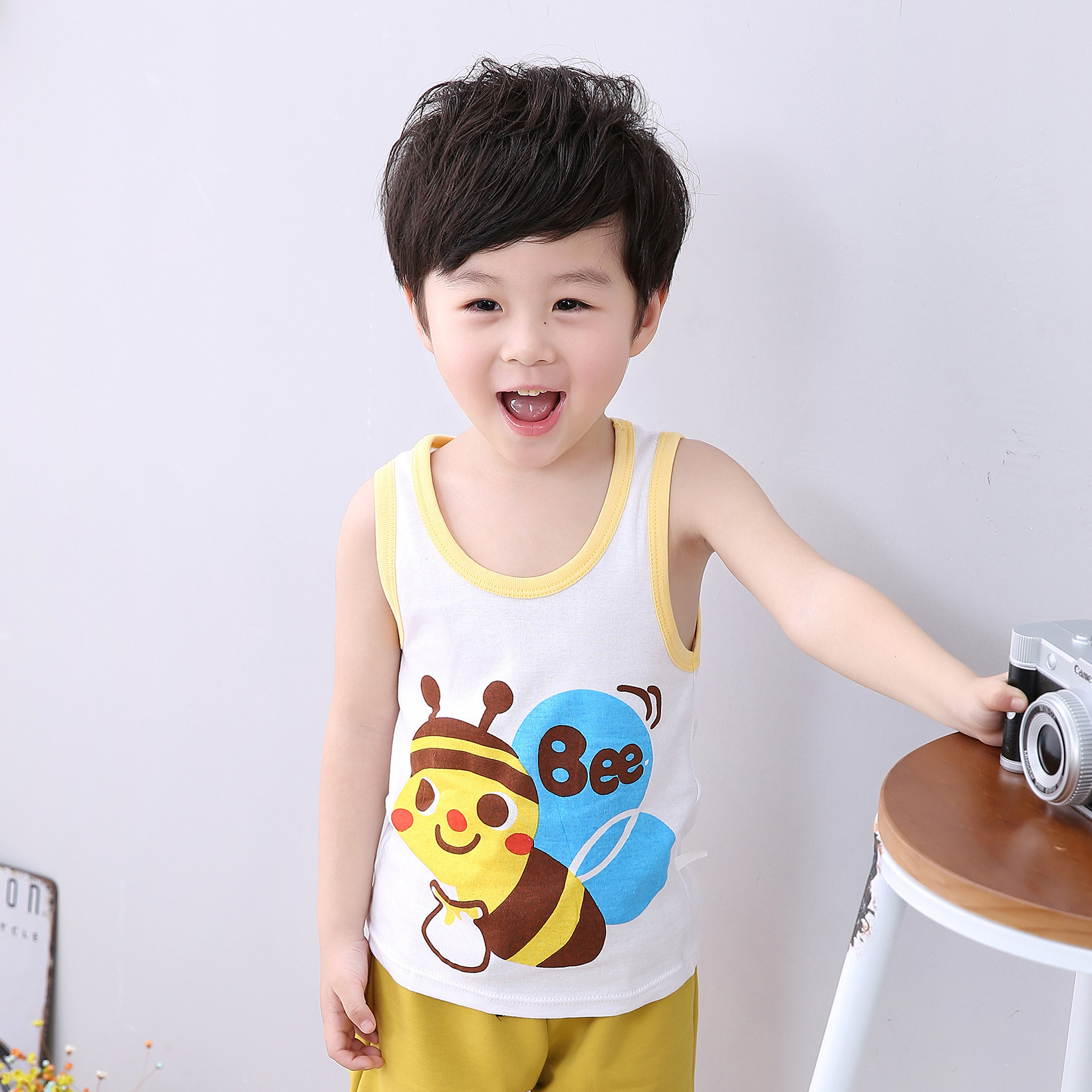 Đồ ngủ trẻ em bé trai mùa hè cotton không tay áo yếm trẻ em bé đáy áo bé phim hoạt hình đồ lót đồ lót