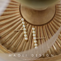 MAOLI Champagne Rose Original Design Temperament Brief 18K Gold Seawater Pearl Balance Agaric Nail Earrings