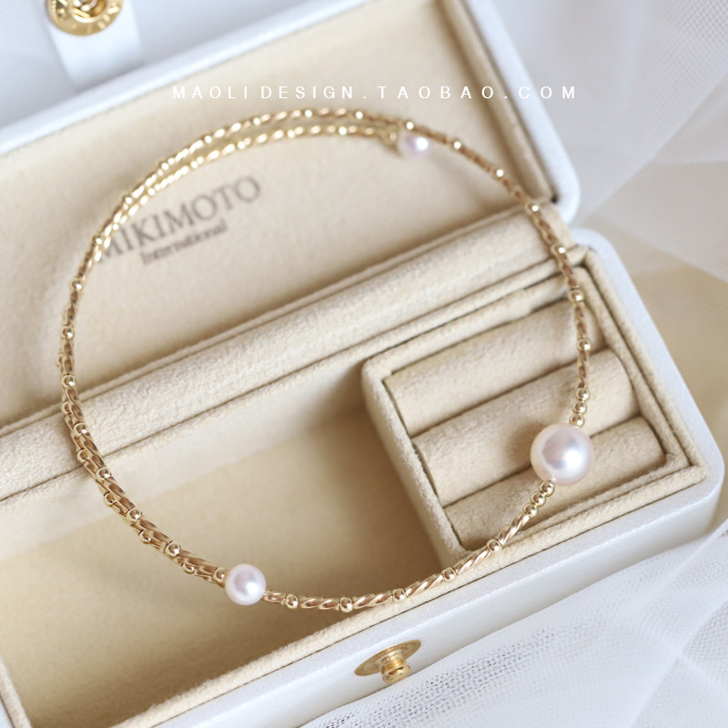 MAOLI Classic Series 14k Bag Gold Natural Pearl Bracelet Stretch Bracelet Simple Anti - Allergy