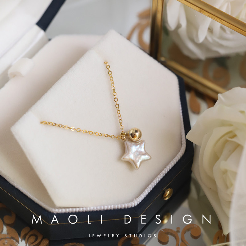MAOLI fan EXCLUSIVE ORIGINAL 14k BAG GOLD NATURAL BAROQUE FRESHWATER PEARL DELICATE MINIMALIST COLLARBONE CHAIN