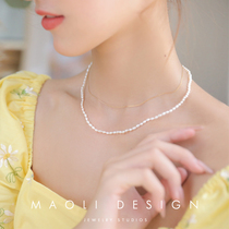 MAOLI Ins Wind 14k Bag Gold Ultrafine Natural Rice Type Pearls All Hand Knotted Money Chain Lock Bone Chain
