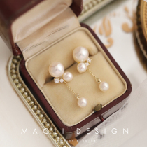 MAOLI 925 sterling silver gilded niche French exquisite natural bright powder Halo freshwater pearl earrings earrings earrings