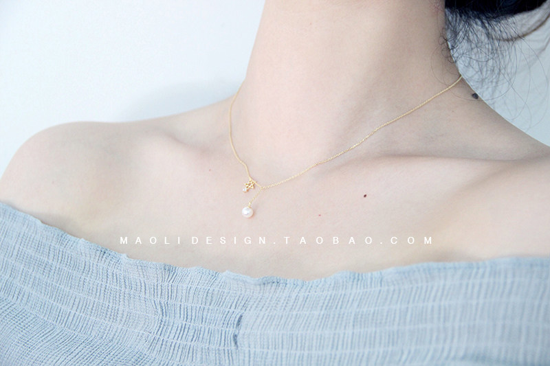 MAOLI natural freshwater pearl necklace silver gilded necklace lock bone chain star-studded fine pendant