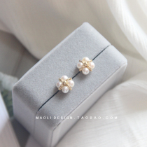 MAOLI exclusive original handwoven natural freshwater pearl clover earrings simple Female