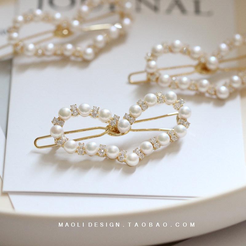 MAOLI little cute exclusive first Korean style cute and cute natural freshwater pearl love hairpin