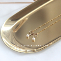 MAOLI 14K gold handmade bow natural freshwater pearl necklace neck chain choker choker