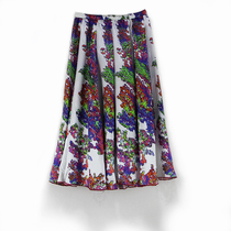 Silk ladies skirt mulberry silk skirt flower ethnic style flower large skirt single layer elastic waist