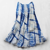 Silk ladies skirt mulberry silk skirt Ink ethnic style color large skirt double elastic waist