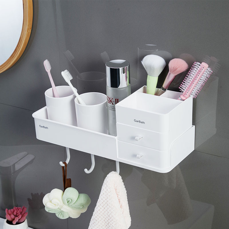 Bathroom rack free punching bathroom creative wall-mounted multi-layer storage rack washstand desktop storage box