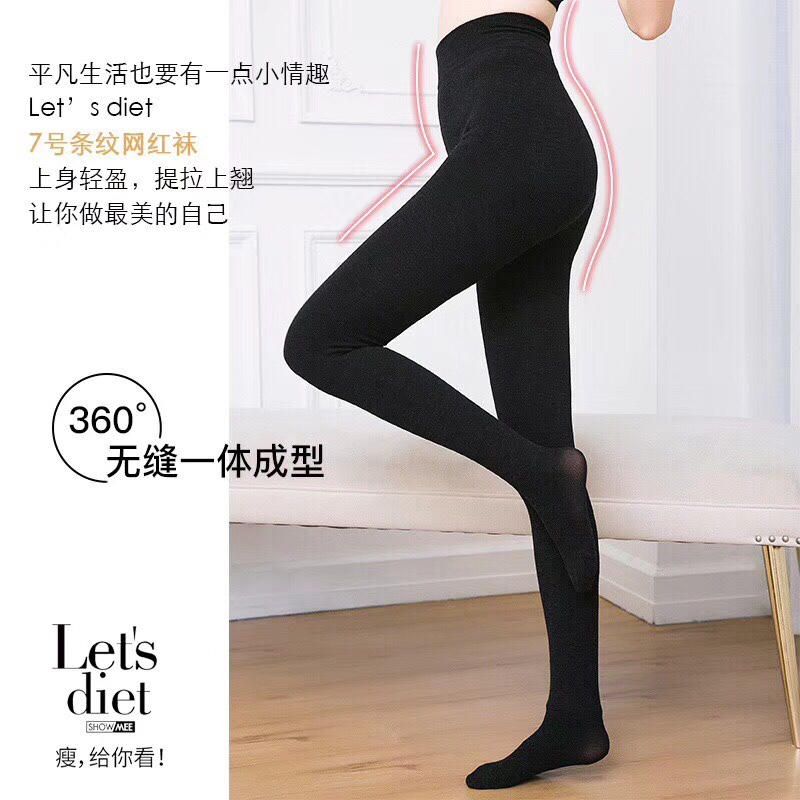 Mới của Hàn Quốc cho phép ăn kiêng7 + mạng vớ bếp đỏ sọc phụ nữ cộng với vớ nhung hãy để quần legging eo cao quần tất 3d 6s