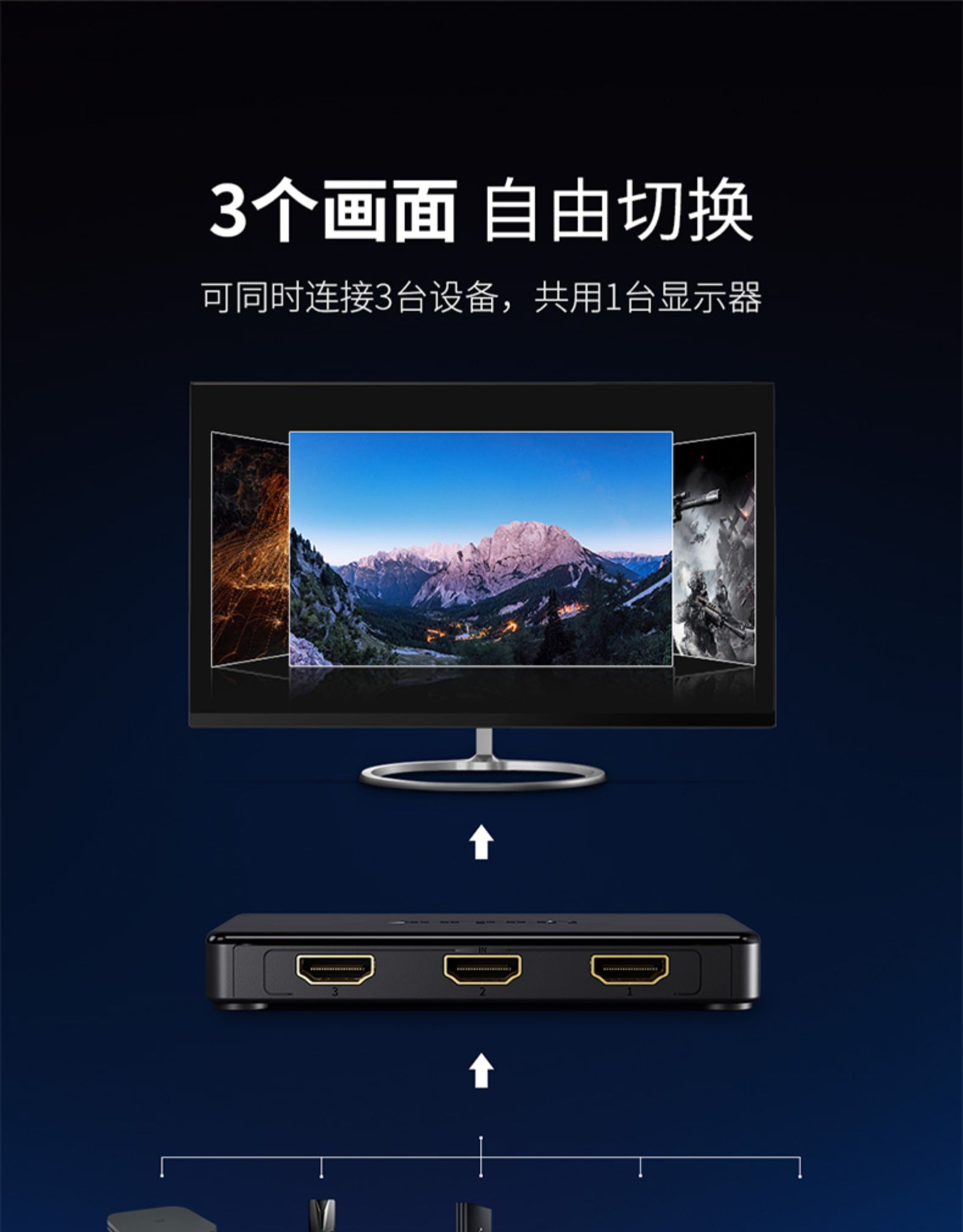 tivi samsung 50tu8500 Bộ chuyển đổi hdl Youlian 3 ba trong một ra 2.0 phiên bản 2 hai trong 1 ra 4k HD 1080p màn hình chia nhỏ màn hình TV âm thanh và màn hình video báo hiệu một điểm hai - TV tivi darling