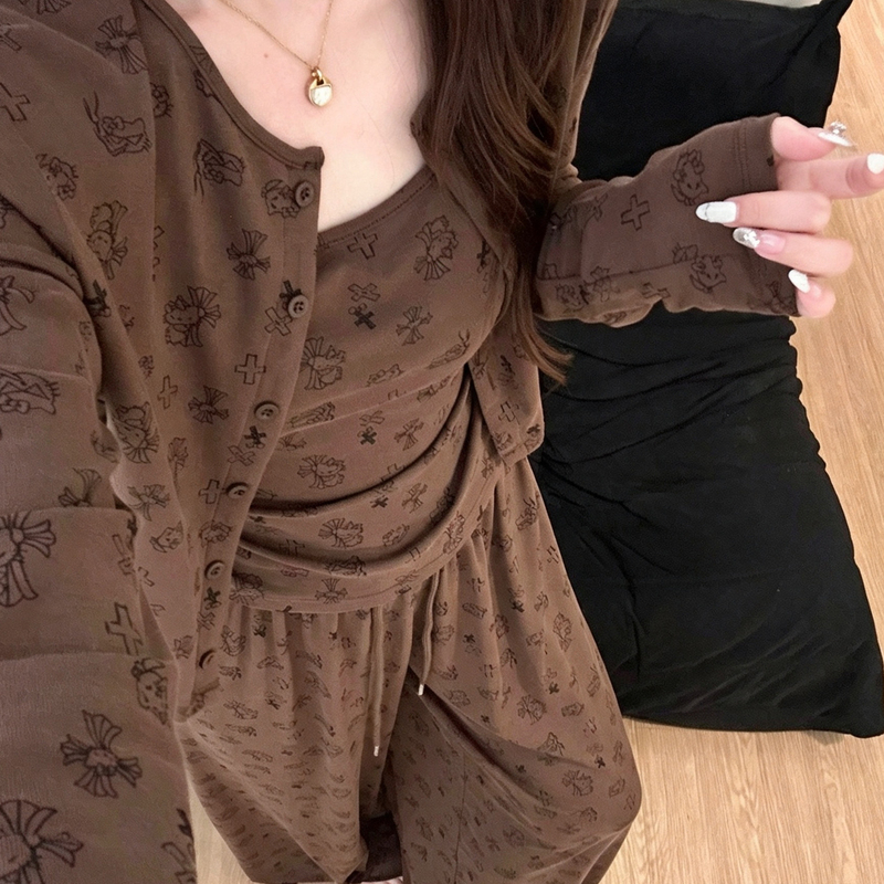 2026 New Cartoon Cat Suspender Bra Pad Pajamas for Women Spring and Autum Long-Sleeved Three-Piece Home Wear Summer Suit 2026 New Cartoon Cat Suspender Bra Pad Pajamas for Women Spring and Autum Long-Sleeved Three-Piece Home Wear Summer Suit