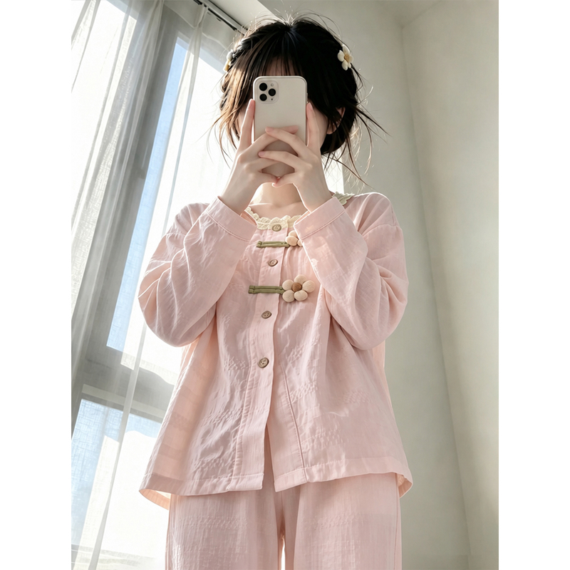 2026 New Pink Floral Cloud Cotton Padded Pajamas for Women, Spring and Autumn Long-Sleeved Loungewear, Can Be Worn Outside in Summer 2026 New Pink Floral Cloud Cotton Padded Pajamas for Women, Spring and Autumn Long-Sleeved Loungewear, Can Be Worn Outside in Summer