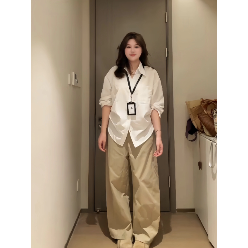 Plus Size Korean Style Preppy Casual Mid-Sleeve Shirt for Early Autumn, New Loose Fit, Slimming Top for Women Plus Size Korean Style Preppy Casual Mid-Sleeve Shirt for Early Autumn, New Loose Fit, Slimming Top for Women
