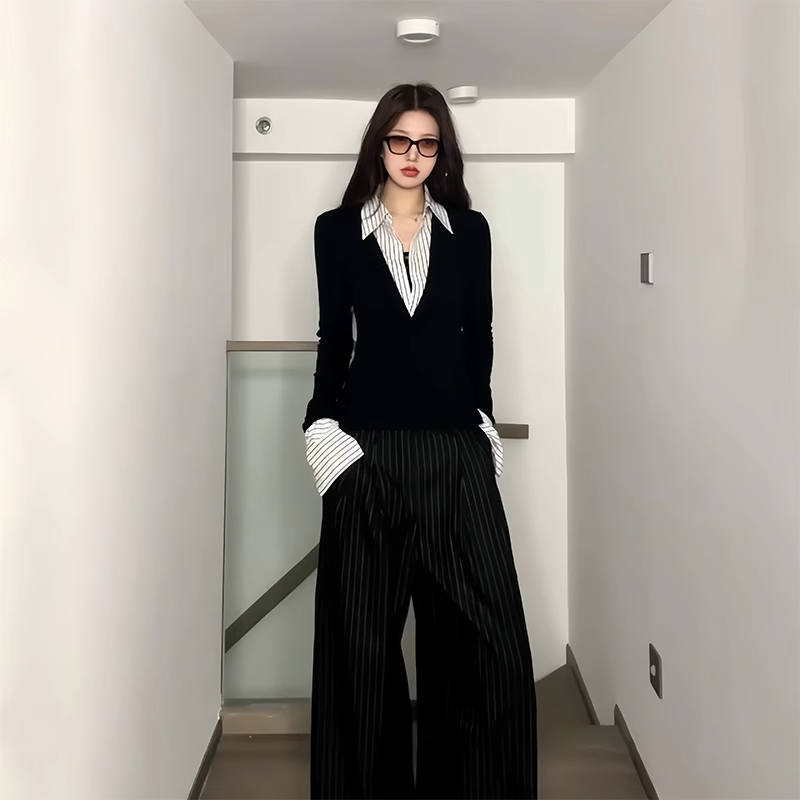 Plus-Size American-Style Spicy Girl Two-Piece Polo Collar Shirt for Women, Early Spring Slimming Design with a Sense of Style