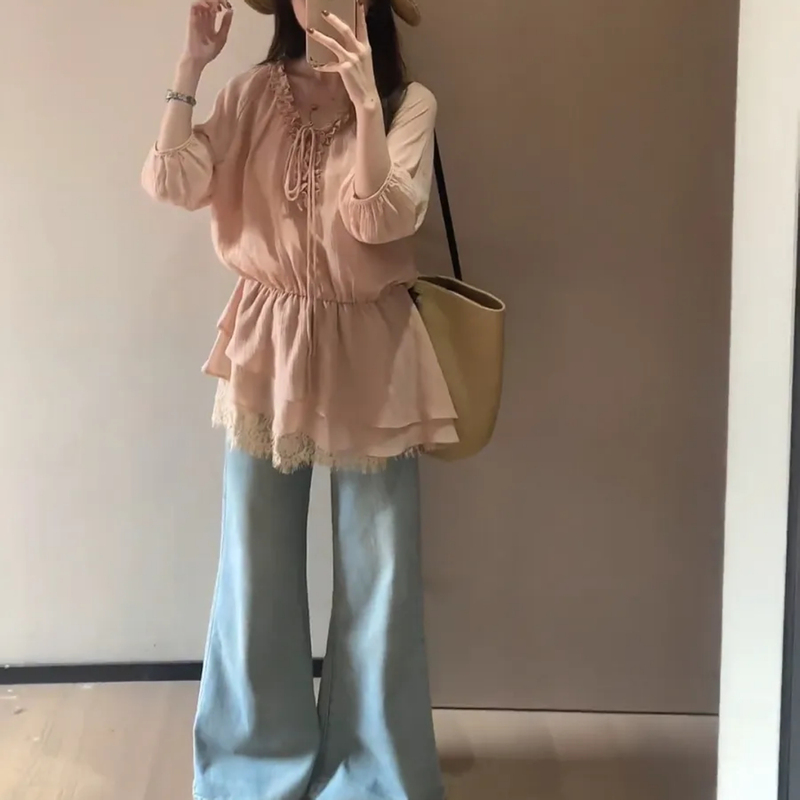 Plus-Size French-Style Pure Desire Lace-Up Versatile Sun-Protective Shirt for Women, New Summer Model, Super Fairy-Like and Beautiful Top