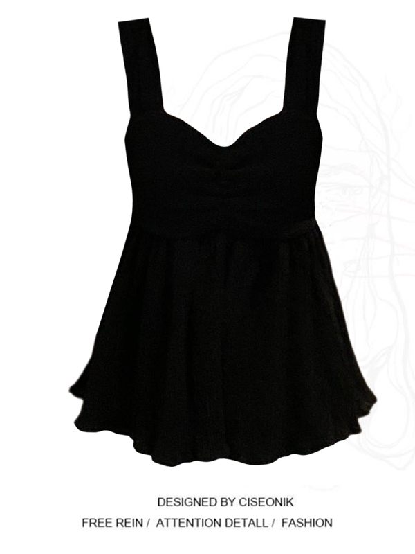 Plus Size Simple Basic Black Short Loose Shirt for Petite Women, Summer Camisole Top Trendy