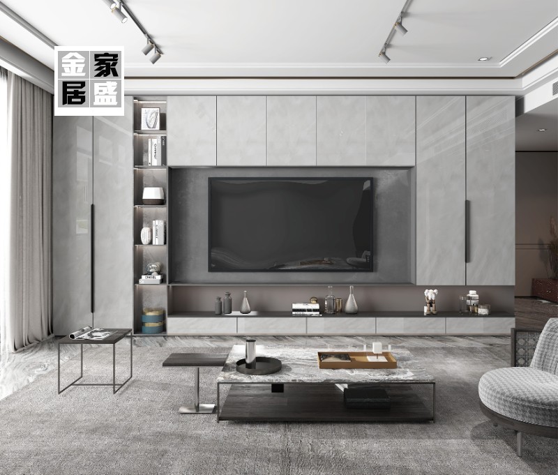 Factory Customised TV Enclosure Modern Minima Living Room Integrated Background Wall Cabinet Light Lavish Overall Customisation