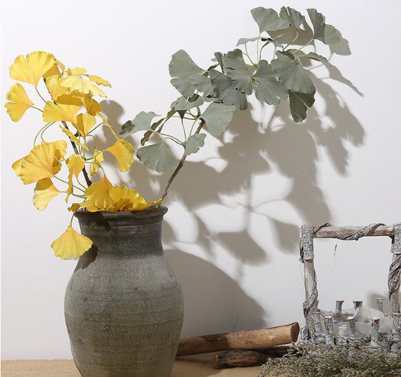 Home decoration model room photography props flower fake flower plant three-color realistic effect simulation ginkgo leaf simulation flower