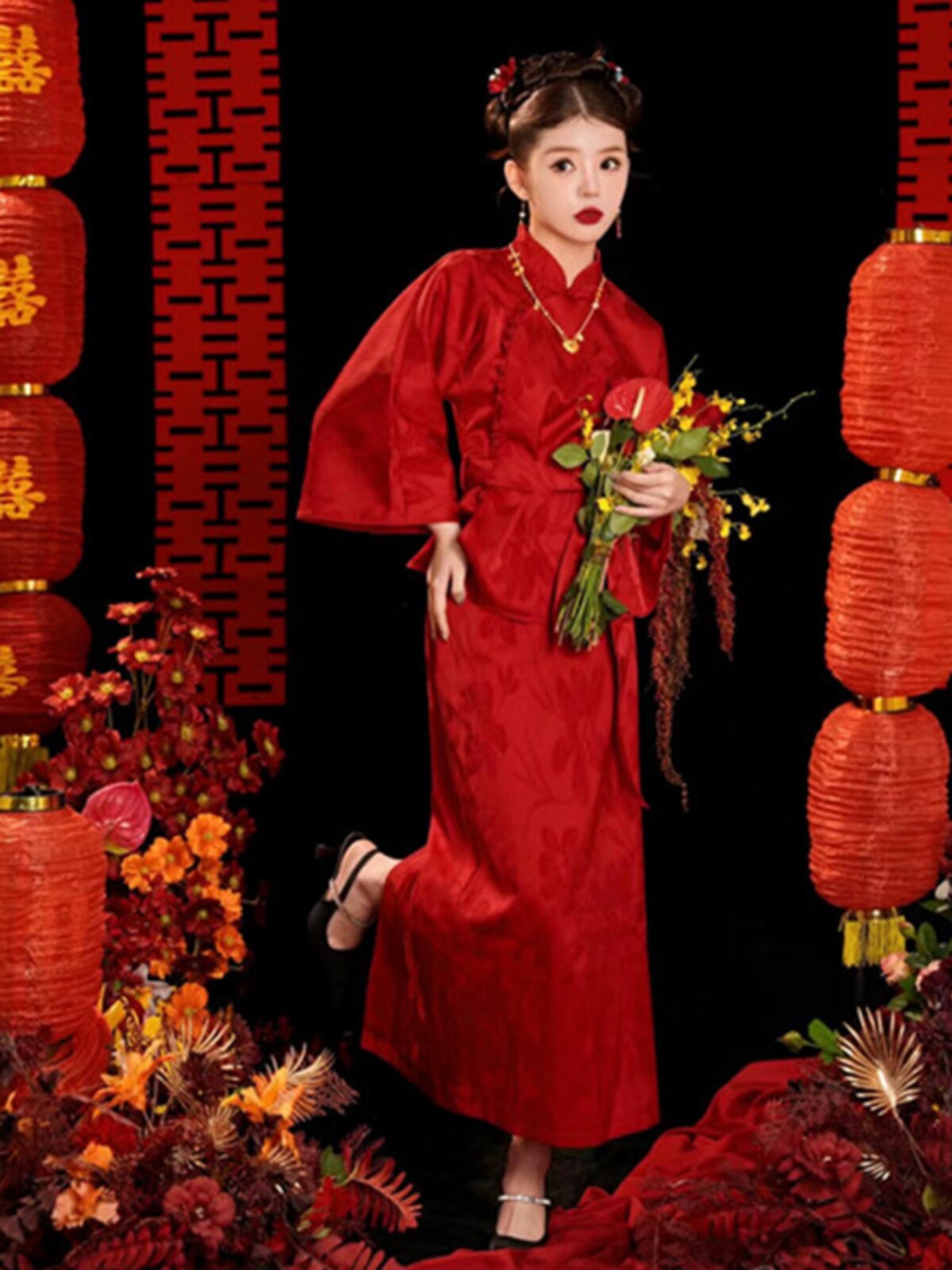 🌸【鹤春新中式晨袍】新娘婚礼必备神器，高级感红色敬酒汉服如何俘获全场眼球？🌸-晨袍-淘宝好物网