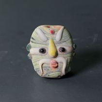 Buddha Yuan Pavilion Exquisite six-eyed Dharma flat bead pendant Hanging face portrait Old glass necklace pendant Hand string with beads