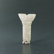 Buddha Yuan Ge Hongshan culture High ancient jade Old jade Chicken bone white calcified carving Chicken bone white Ah-type robot face Beast face