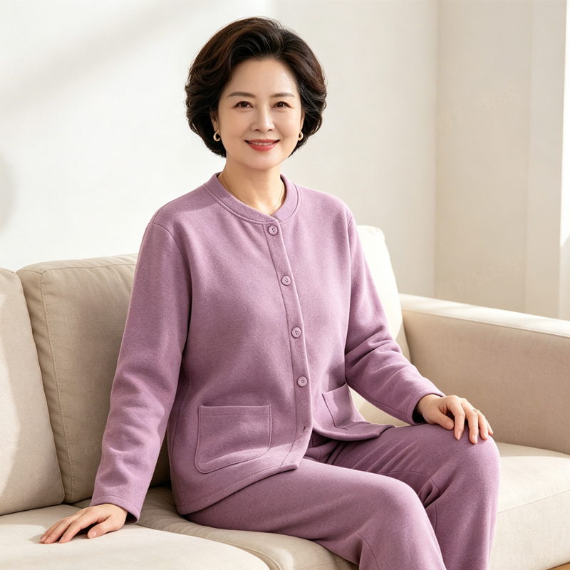 Elderly Women's Thermal Underwear Set, Cardigan Style, Thickened Autumn Clothes and Pants, Front-Button Cotton Sweater for Elderly Ladies Elderly Women's Thermal Underwear Set, Cardigan Style, Thickened Autumn Clothes and Pants, Front-Button Cotton Sweater for Elderly Ladies