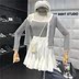 Thời trang sọc trắng đen tương phản sọc hai dây nữ 2019 mới áo khoác cardigan đơn giản + áo yếm - Bộ đồ áo kiểu nữ đẹp tuổi 40 Bộ đồ