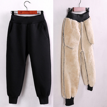 Winter male and female lamb cashmere sports trousers CUHK Children gush thickened cotton pants pure cotton warm sweeppants external to wear