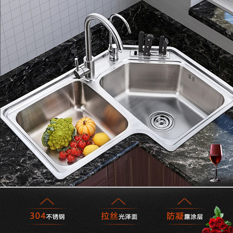 Soft-Touch Kitchen Corner 8059 Sink 304 Stainless Steel Corner Vegetable Washing Basin Special-Shaped Integrated Sink with Water Purification Faucet