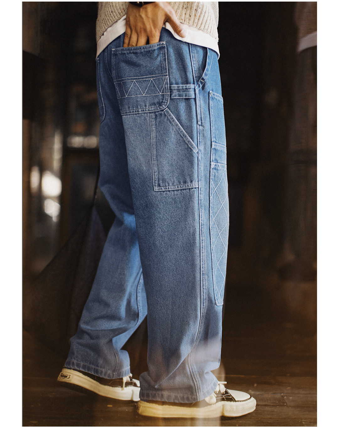 MADEN Double-Knee Washed Straight-Leg Jeans