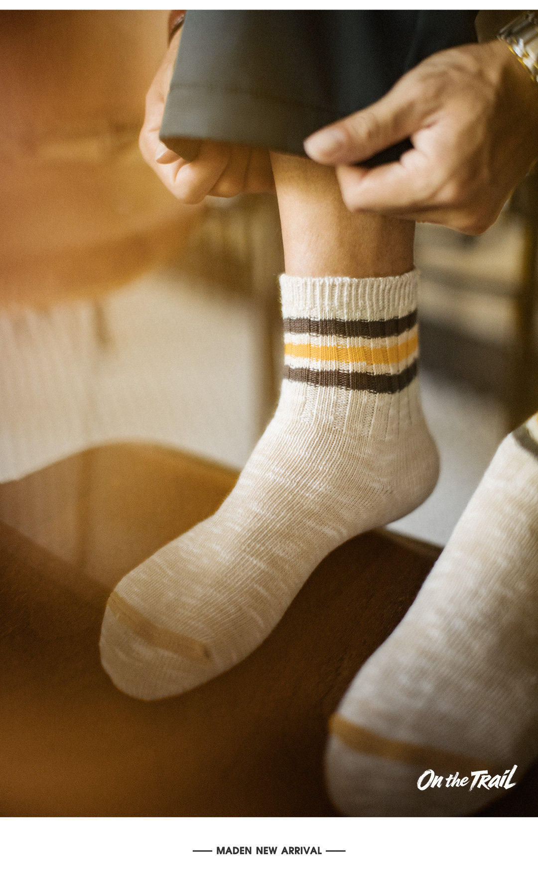 MADEN Striped Contrast Crew Socks