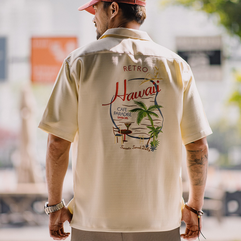 Madden Workwear American Retro Hawaiian Seaside Floral Shirt Beach Embroidered Short-Sleeved Cuban Collar Shirt Men's Summer Madden Workwear American Retro Hawaiian Seaside Floral Shirt Beach Embroidered Short-Sleeved Cuban Collar Shirt Men's Summer