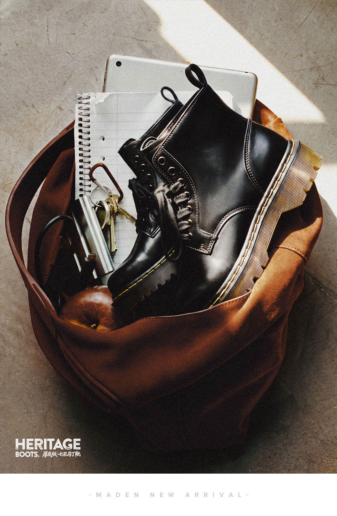 MADEN Leather Lace-Up Mid-Top Martin Boot