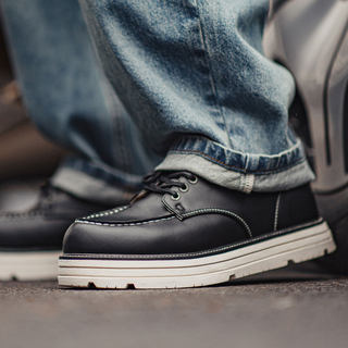 Maddens neue mokassin-amerikanische retro-arbeitsschuhe für herren, dicke, weiche sohle, dünne schwarze freizeitschuhe aus leder