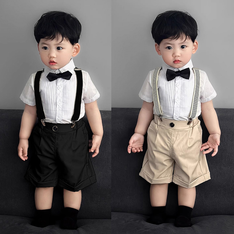 Baby Boy's One-Year-Old Formal Suit Set, Summer Boys' Small Suit, Stylish Children's Overalls Two-Piece Set, Flower Boy Host Outfit Baby Boy's One-Year-Old Formal Suit Set, Summer Boys' Small Suit, Stylish Children's Overalls Two-Piece Set, Flower Boy Host Outfit