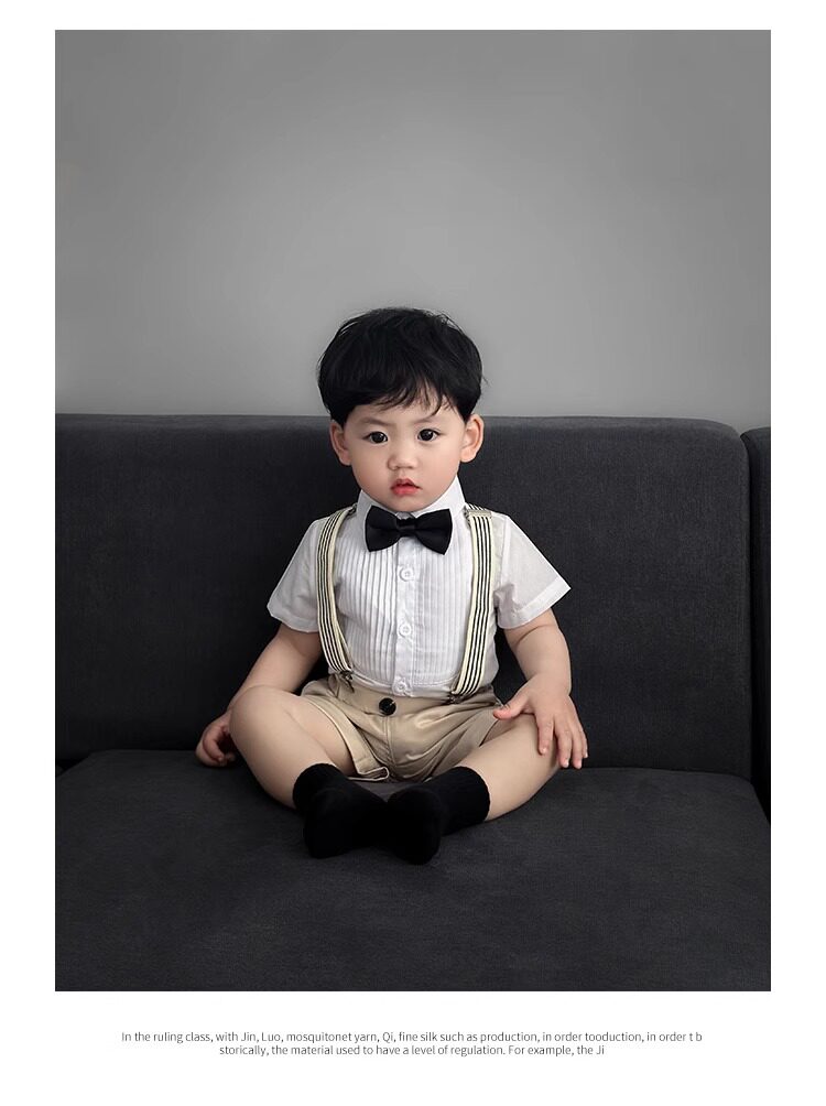 男宝宝周岁礼服套装夏季男童小西装帅气儿童背带裤两件套花童主持 — 5